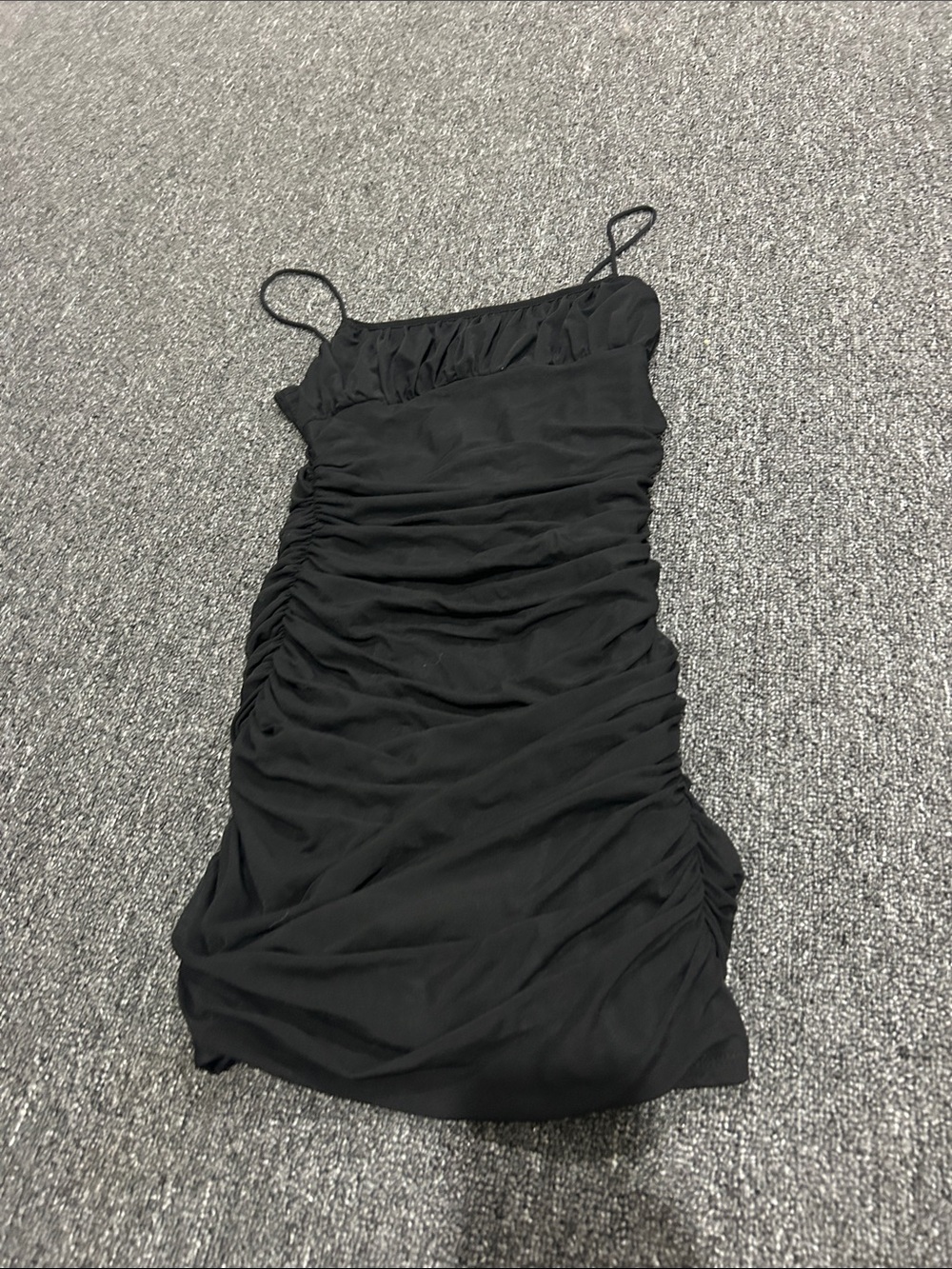 Black Ruched Spaghetti Strap Dress